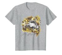 Harry Potter Hufflepuff Floral Badger Mascot Camiseta, Niños, Gris Jaspeado, 4 años