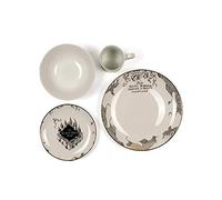 Harry Potter Juego de 4 piezas de porcelana con mapa del merodeador, diseño de mapa de merodeadores dorados, incluye 1 plato llano, 1 plato de ensalada, 1 cuenco y 1 taza, gran regalo para cualquier