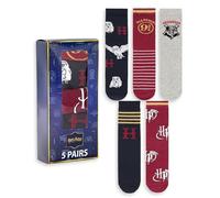 Harry Potter Juego de 5 calcetines de pantorrilla para mujer con el escudo de Hogwarts y Hedwig | Rayas y gráficos en rojo, azul marino y gris | Uso diario | Plataforma 9 3/4 Merchandising de HP