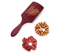 Harry Potter Juego de cepillo para el cabello y coleteros para mujer | Cepillo de paleta y pompón con estampado de rayas para adultos con logotipo en 3D en Borgoña Cepillo Cojín Desenredante