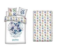Harry Potter Juego de ropa de cama, funda nórdica de 140 x 200 cm + funda de almohada + sábana bajera 90 x 190 cm, 100 % algodón