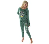 Harry Potter Juniors' Hogwart Castle House Crest Fleece Jogger Pajama Set - All 4 Houses Available, Slytherin, M