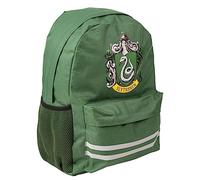 HARRY POTTER Mochila Casual Color Verde - 30x14x41 cm - Fabricada en Poliéster - Incluye Bolsillo Lateral y Asas Ajustables - Estampado de Slytherin - Producto Original Diseñado en España