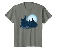 Harry Potter Moon Hogwarts Castle Painted Camiseta, Niños, Verde Militar Jaspeado, 12 años