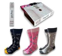 Harry Potter Pack 3 Calcetines Divertidos - Estampados con Hedwig, Gafas de Luna Lovegood Negro, Gris y Rosa con Licencia Oficial - para Mujer UK 3.5-9 EUR 36-43
