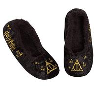 Harry Potter Pantuflas para mujer y niña, diseño de las Reliquias de la Muerte, sin cordones, zapatillas de ballet, Black, 39 EU