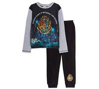 Harry Potter Pijama de longitud completa para niños y niñas de Hogwarts Gryffidor Charms Chibi Personaje Ropa de dormir, Negro - Hogwarts, 13 años