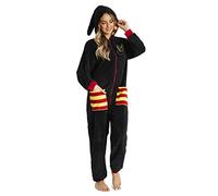 Harry Potter Pijama de Una Pieza para Mujer, Invierno Entero con Capucha, Merchandising Oficial Regalos para Hombre Adolescentes S-XL (M, Negro)