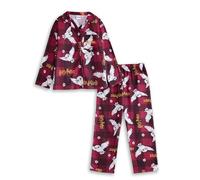 Harry Potter Pijama Rojo de Manga Larga y Pernera Larga para niña Hedwig a Cuadros con Cuello y Cierre de Botones de Personajes de películas para Dormir