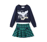Harry Potter Ropa para niñas Gryffindor Hogwarts Hedwig Owl Sudaderas y falda a cuadros, conjuntos de ropa para cumpleaños, Azul real, 7-8 años