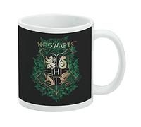 Harry Potter - Taza de café de cerámica con escudo de Hogwarts, diseño floral verde, tazas de regalo novedosas para café, té y bebidas calientes, 11 onzas, color blanco