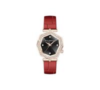 Harry Williams Reloj de cuarzo para mujer, reloj de diamante para mujer, diseño octogonal de cristal, 3 manecillas, resistente al agua hasta 3 ATM, Negro con correa roja, Reloj de lujo para mujer