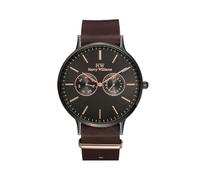 Harry Williams Relojes de cuarzo para hombre, esfera grande, doble subesfera, acero inoxidable, correa de piel auténtica, resistente al agua hasta 3 ATM, cristal curvado, relojes elegantes, Marrón
