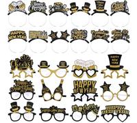 Harrycle 48 Recuerdos de Año Nuevo 2024 24 Gafas de Fiesta de Año Nuevo 24 Diademas de Happy New Year Anteojos de Año Nuevo Dorados Tocados de Nochevieja Negros con Purpurina Suministros Decoraciones