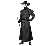 Harsever Traje de Médico de Pesta, Vestido Negro con Capucha y Máscara de Médico de la Peste Ropa de Médico Medieval,Disfraz de Halloween de Miedo para Hombres (Estilo B, L)