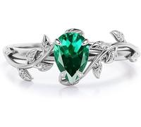 HARSHALI GEMS - Anillo de compromiso con piedras preciosas de esmeralda verde natural de corte pera, para mujer, anillo Art Deco de lágrima, boda, compromiso