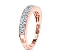 HARSHALI GEMS Anillo de media eternidad de moissanita para mujer en oro rosa sobre plata, alianza de boda de moissanita, anillo de eternidad de moissanita, anillo de banda de piedras preciosas, piedra
