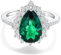 HARSHALI GEMS Anillo de plata de ley 925 hecho a mano con esmeralda verde de corte de pera natural, anillo de compromiso, boda, fiesta, regalo para ella