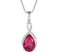 HARSHALI GEMS Collar de rubí creado con acento de diamante en plata de ley o plata chapada en oro amarillo de 14 quilates, cadena de 45,7 cm