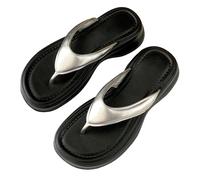 Harssidanzar Chanclas con plataforma EVA para mujer Elegantes sandalias de dedo con tacón de 4 cm para el verano HL235EU, Plateado, Talla 40/41