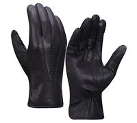 Harssidanzar Guantes de cuero para hombres, Forro polar, guantes de cuero de cabra, pantalla táctil GM040EU, Negro, talla XL
