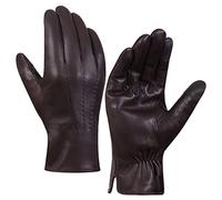 Harssidanzar Guantes de cuero para hombres, Forro polar, guantes de cuero de cabra, pantalla táctil GM040EU, Marrón, talla XS