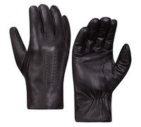 Harssidanzar Guantes de cuero para hombres,guantes forrados de piel de conejo de cuero en invierno frío KM047,marrón,M