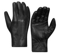 Harssidanzar Guantes de cuero para hombres,guantes forrados de piel de conejo de cuero en invierno frío KM047,Negro,XL