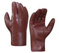 Harssidanzar Guantes de cuero para hombres,guantes forrados de piel de conejo de cuero en invierno frío KM047,Coñac,XL