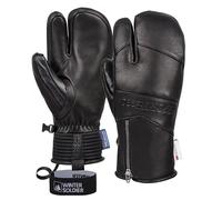 Harssidanzar Guantes de esquí de Tres Dedos para Hombre y Mujer,Impermeables y térmicos de Piel de Cabra para Practicar Snowboard KM064EU,Negro,Tamaño L
