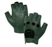 Harssidanzar mujer piel de oveja guantes de conducción de cuero sin dedos dedo medio forrado GL012,Hunter Green,talla S