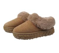Harssidanzar Pantuflas de Invierno para Mujeres con Pelo Sintético Cuello Peludo, Suela EVA, Slip-on CL204EU, Caqui, Talla 36