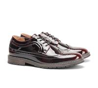 Harssidanzar Zapatos de vestir para hombre con charol en estilo clásico brogue con banda elástica Oxford Formal KM310EU,burdeos,Tamaño 43