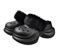 Harssidanzar Zuecos con Plataforma para Mujer con Forro Mullido, Zapatos de jardín de EVA con Forro Polar y Correas HL245EU,Negro,Talla 37