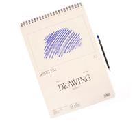 Hartem - Pack de Bloc de Dibujo de 100 Hojas Encuadernadas con Anillas + Lápiz de Grafito 2B | Gramaje 90g/m2 | Tamaño A3 (29,7 x 42 cm)