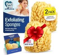HartFelt Caja de belleza de esponja de mar para exfoliación suave, 2 esponjas amarillas de 4 pulgadas, bolsa de malla para limpieza y secado, caja de regalo