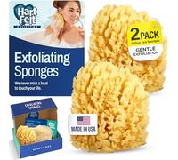 HartFelt Caja de belleza de esponja de mar para exfoliación suave, 2 esponjas amarillas de 4 pulgadas, bolsa de malla para limpieza y secado, caja de regalo