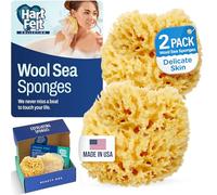 HartFelt Caja de belleza de esponja de mar para piel delicada | 2 esponjas de mar de lana de 4 pulgadas | Bolsa de malla para limpieza y secado | Caja de regalo