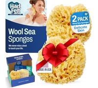 HartFelt Caja de belleza de esponja de mar para piel delicada | 2 esponjas de mar de lana de 4 pulgadas | Bolsa de malla para limpieza y secado | Caja de regalo