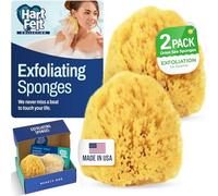 HartFelt Caja de belleza exfoliante de esponja marina | 2 esponjas de mar de hierba de 4 pulgadas | Bolsa de malla para limpieza y secado | Caja de regalo