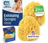 HartFelt Caja de belleza exfoliante de esponja marina | 2 esponjas de mar de hierba de 4 pulgadas | Bolsa de malla para limpieza y secado | Caja de regalo