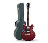 Hartwood Revival Left Handed Semi Acoustic Guitar & Hard Case, Cherry Red | Incluye Estuche Rígido, Zurda, Puente Fijo de Afinación Estable, Cuerpo Semi Hueco de Tilo, Cherry Red