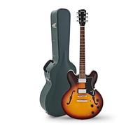 Hartwood Revival Semi Acoustic Guitar & Hard Case, Sunburst | Incluye Estuche Rígido, Puente Fijo de Afinación Estable y Sustain, Cuerpo Semi Hueco de Tilo, Sunburst