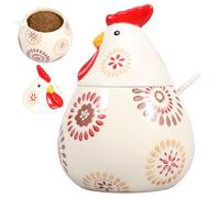 harupink Azucarero con cuchara, 500 ml de pollo, azucarero con tapa de cerámica, creativa para cocina, hogar, café, bar, ideal para azúcar, sal, especias y pequeños ingredientes de cocina (rojo A)