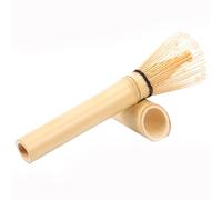 harupink Batidor de matcha de mango largo, escoba de bambú con soporte, hecho a mano de bambú natural, Chasen para una perfecta espuma cremosa matcha, escoba larga de 15 cm para la mayoría de cuencos