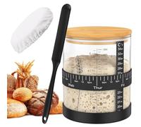 harupink Juego de iniciación de masa madre, accesorios para hornear pan de 1500 ml, vaso de masa madre con cubierta de bambú, espátula de silicona, papel termómetro, sombrero de tela, juego de vidrio