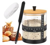 harupink Juego de iniciación de masa madre, accesorios para hornear pan de 1500 ml, vaso de masa madre con cubierta de bambú, espátula de silicona, papel termómetro, sombrero de tela, juego de vidrio