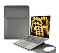 HaruYo 15-16" Funda para Ordenador portátil con Soporte Fuente para Ordenador portátil, de Piel sintética para MacBook Air/MacBook Pro/Surface DELL Lenovo HP ASUS Acer PC (15-16 Pulgadas | Gris)
