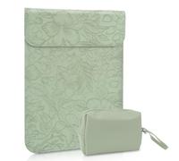 HaruYo 16-15.6-15-14-13.3-13-12 Pulgadas Funda para Ordenador Portátil, Patrón de Flor de Hibisco en Relieve, Cuero de PU, para MacBook Air/Pro/Surface DELL Lenovo HP ASUS Acer PC 15"-16" Verde