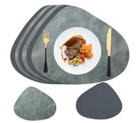 HaruYo Set de 6 Salvamanteles de Piel PU, Doble Cara, Lavable, Forma de Lágrima, Antimanchas, Resistente al Calor, Antirayaduras, Impermeable, Suave y de Diseño Moderno,Gris Estrellado y Gris Oscuro